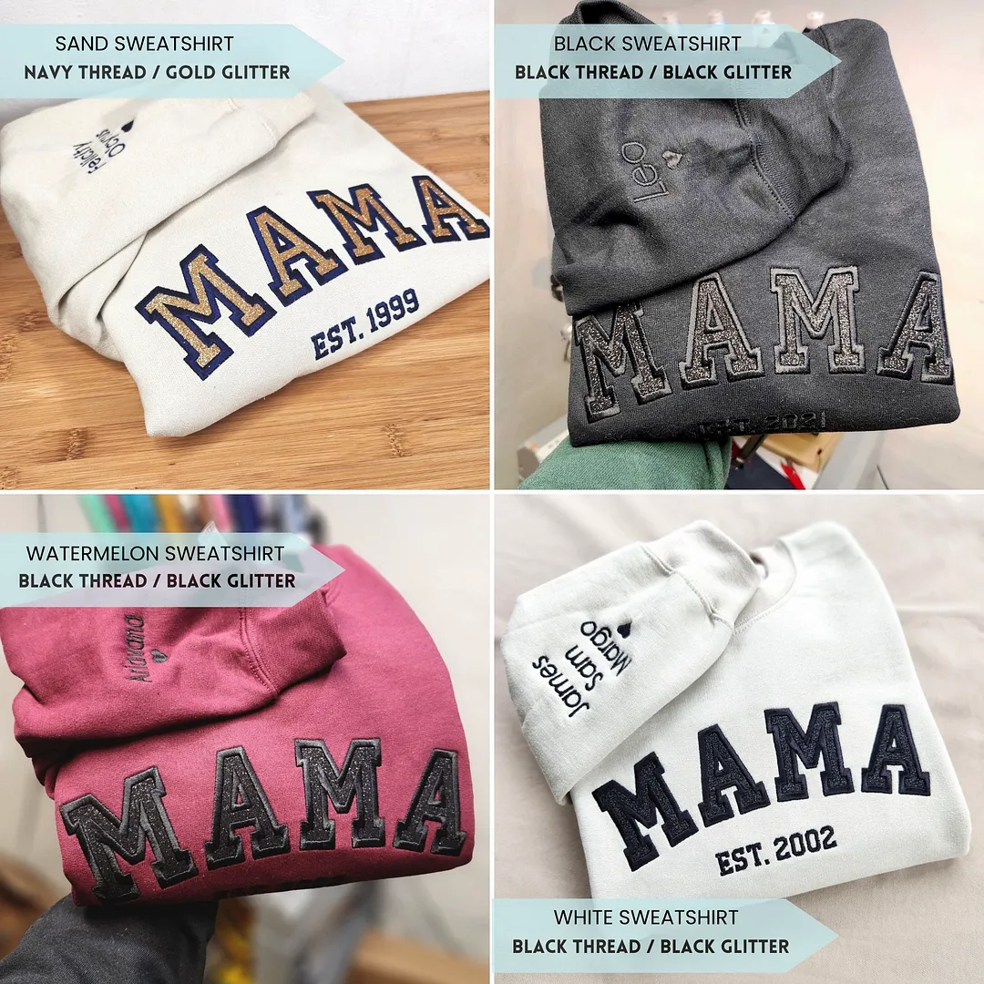 Custom Embroidered Mama Sweatshirt with Kids Names on Sleeve New Mom Hoodie Popular Now