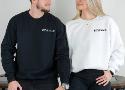 💖Custom Embroidered Roman Numeral Date Couple's Sweatshirt