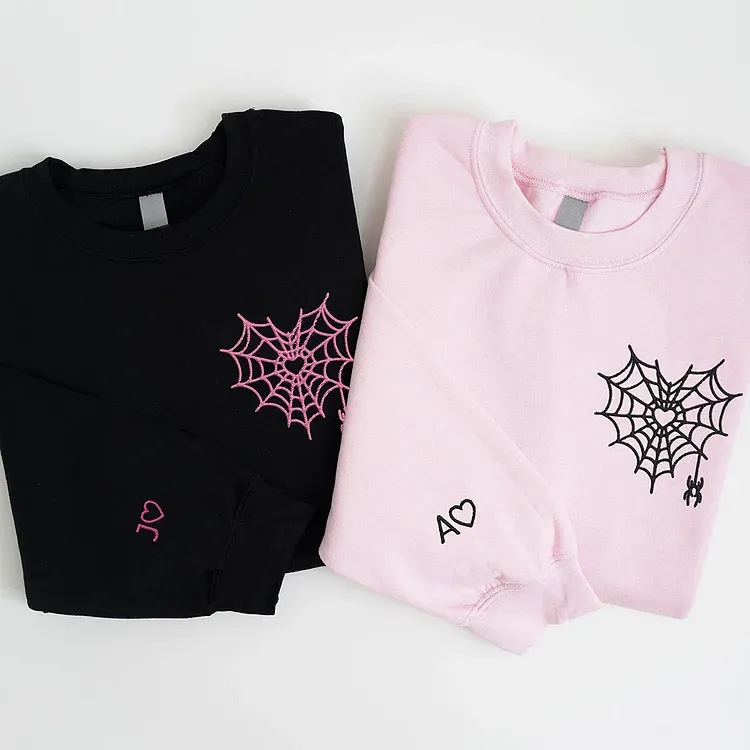 Custom Matching Spiderweb Heart Sweatshirt for Couples & Besties