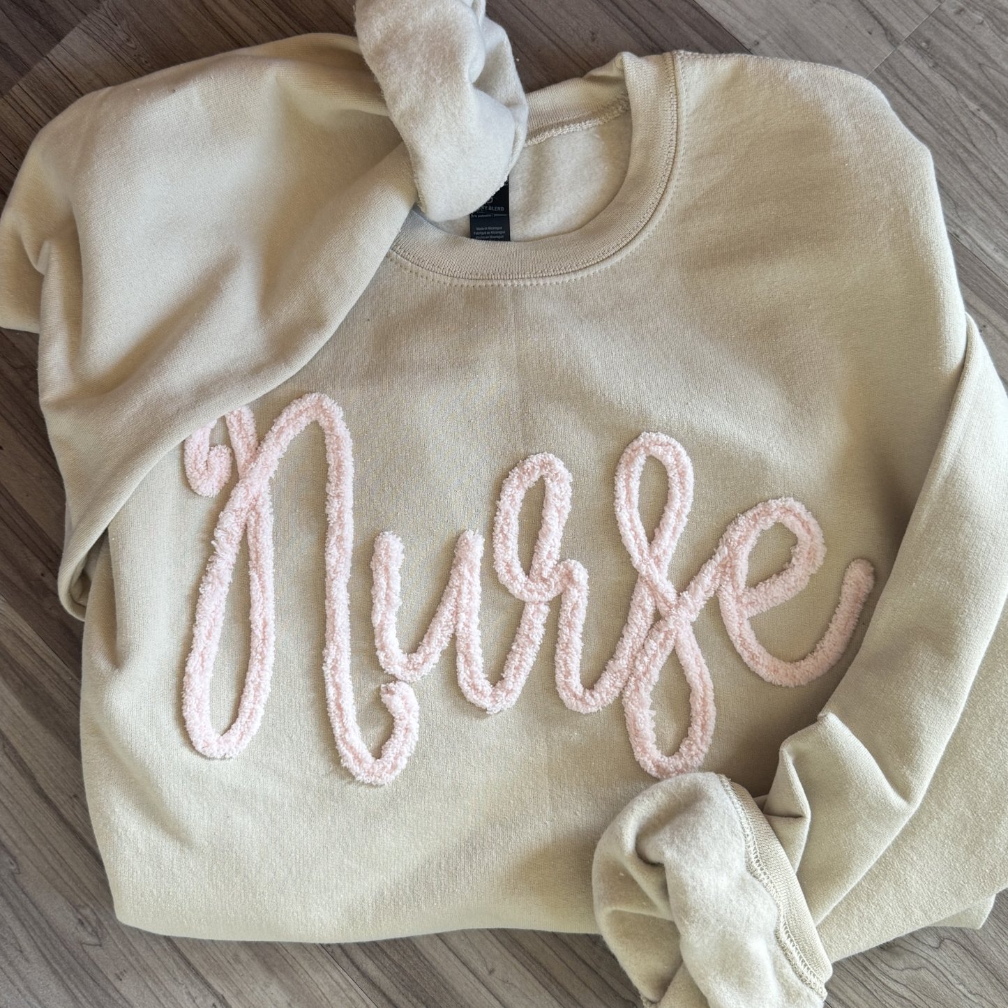 Custom Chenille Embroidered Sweatshirt With Option To Add Name On Sleeves