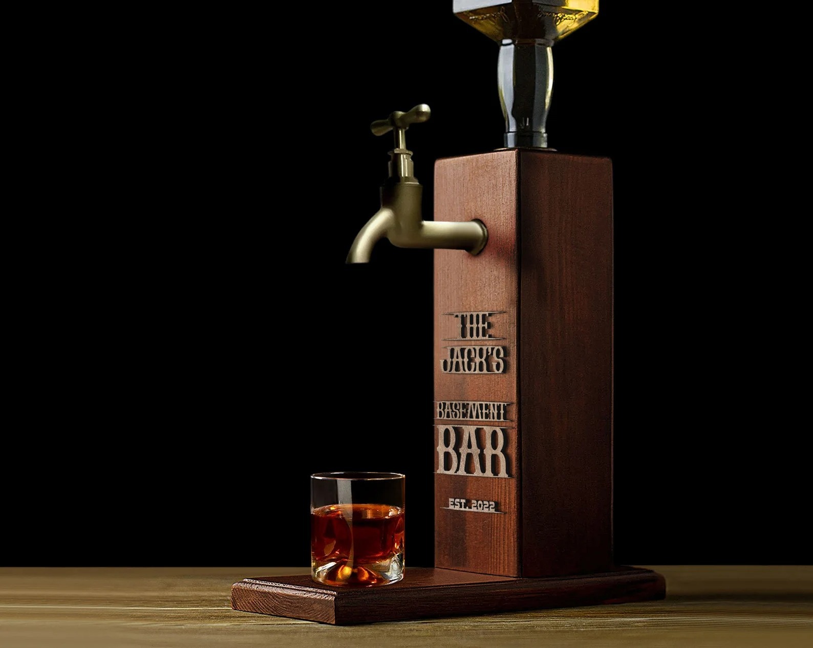 Personalized Embossed Name Wooden Whiskey Dispenser, Wood Dispenser, Liquor Dispenser, Home Bar Decor, Beverage Dispenser, Bar Decor-Creatgifts