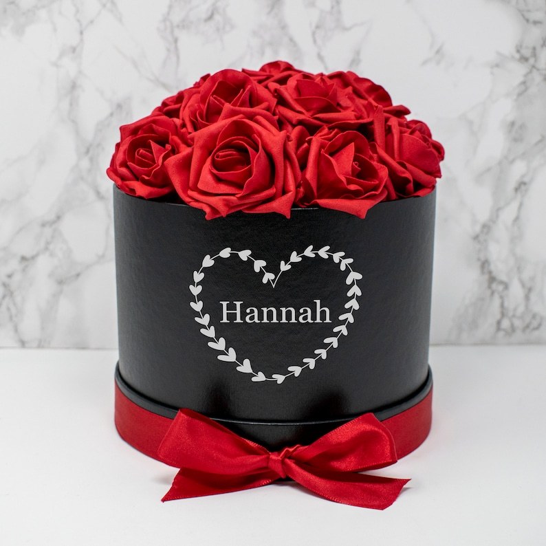 🌹Luxury Monogram Valentines Flower Box, Gifts for Valentines, Galentines Day Gift, Red Rose Box, Home Decor Gift, Bridesmaid Flowers-Creatgifts