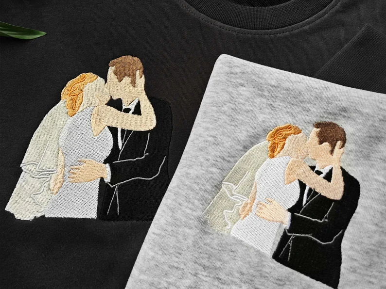 Custom Embroidered Portrait Sweatshirt - Couple & Family Hoodie Anniversary Gift