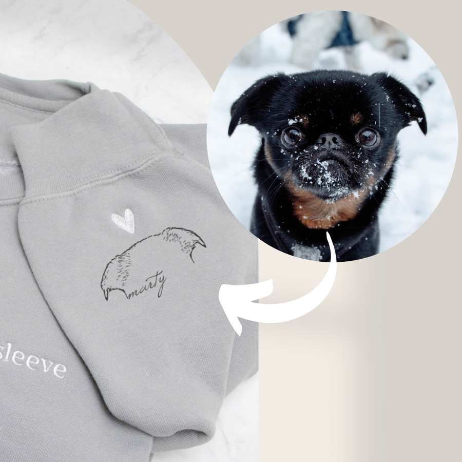 🔥Hot Sale🔥Personalized Heart On My Sleeve Embroidered Crewneck With Dog Cat Ears Any Pet Ears Gift For Pet Lover-Creatgifts