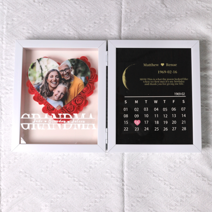 (Mom/Grandma Photo With Name) With REAL MOON PHASE Anniversary Calendar Custom flower frame -Creatgifts