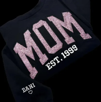 Custom Embroidered Applique Glitter Mama Sweatshirt - Gift for Mom Popular Now