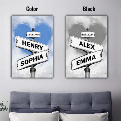Personalized Couple Names Street Heart Sign Canvas Wall Art Frame