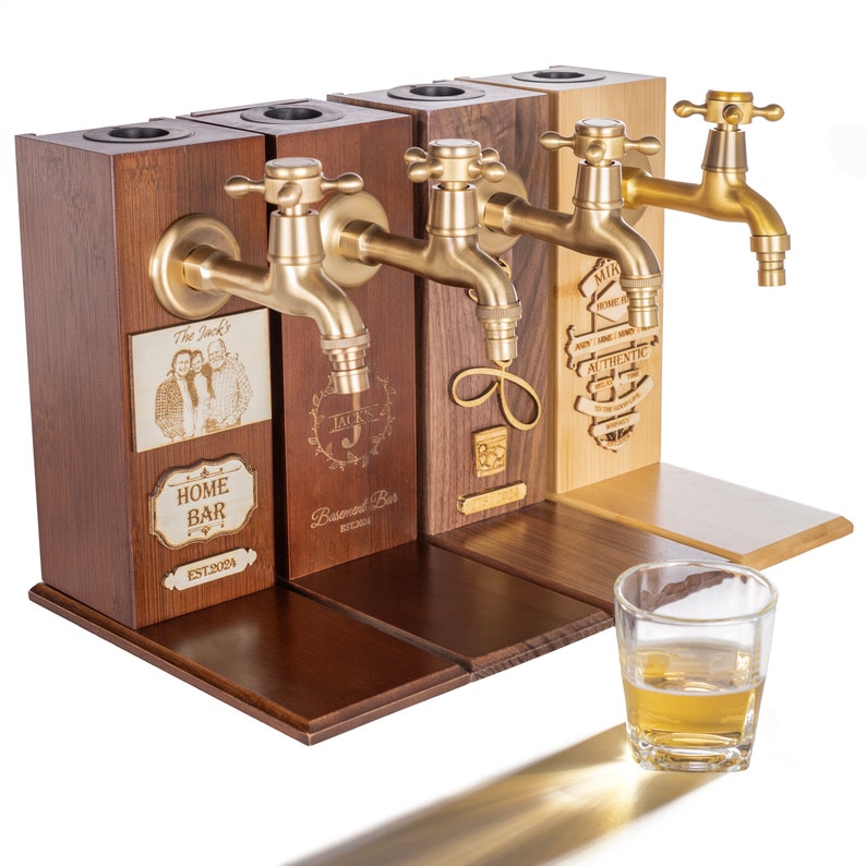 Personalized Embossed Named Wooden Whiskey Dispenser丨Engraved Alcohol Dispenser丨Home Bar Decor丨Beverage Dispenser丨 Fathers Day Gift-Creatgifts
