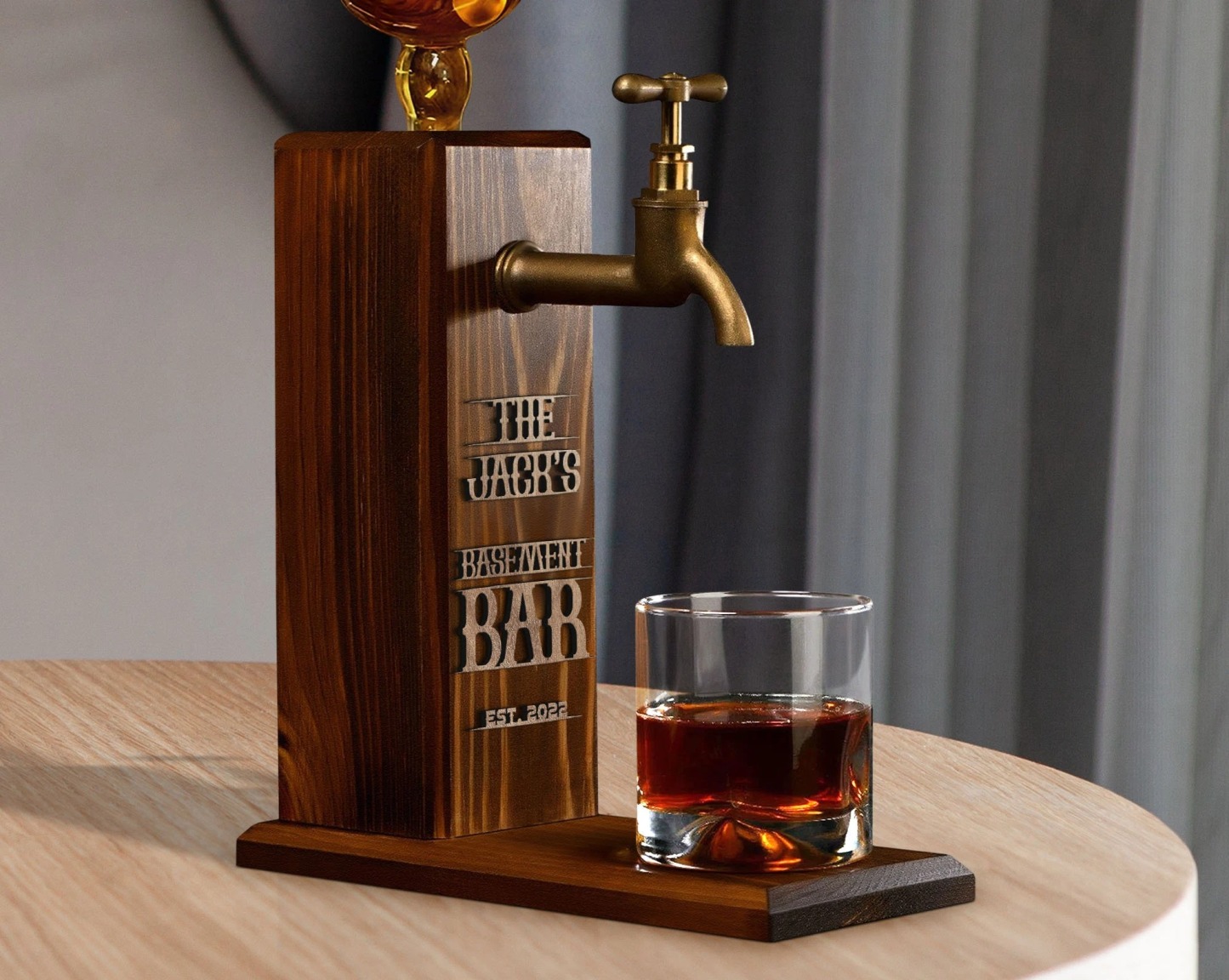 Personalized Embossed Name Wooden Whiskey Dispenser, Wood Dispenser, Liquor Dispenser, Home Bar Decor, Beverage Dispenser, Bar Decor-Creatgifts