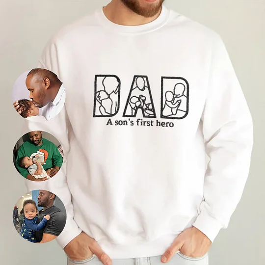Custom Photo Embroidered "DAD" Sweatshirt, Hoodie, T-Shirt
