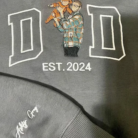 The Year He Became Dad – Custom Embroidered Portrait Sweatshirt or Tee