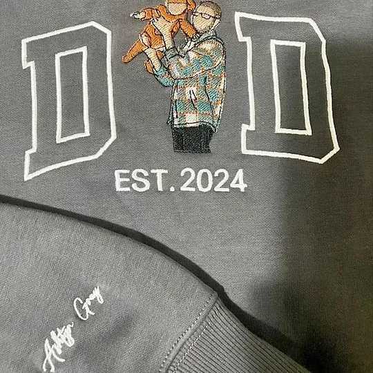 The Year He Became Dad – Custom Embroidered Portrait Sweatshirt or Tee