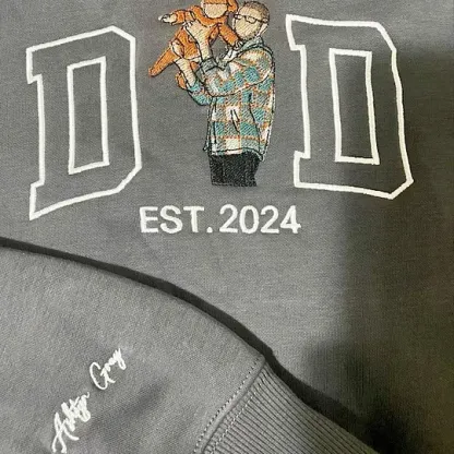 The Year He Became Dad – Custom Embroidered Portrait Sweatshirt or Tee