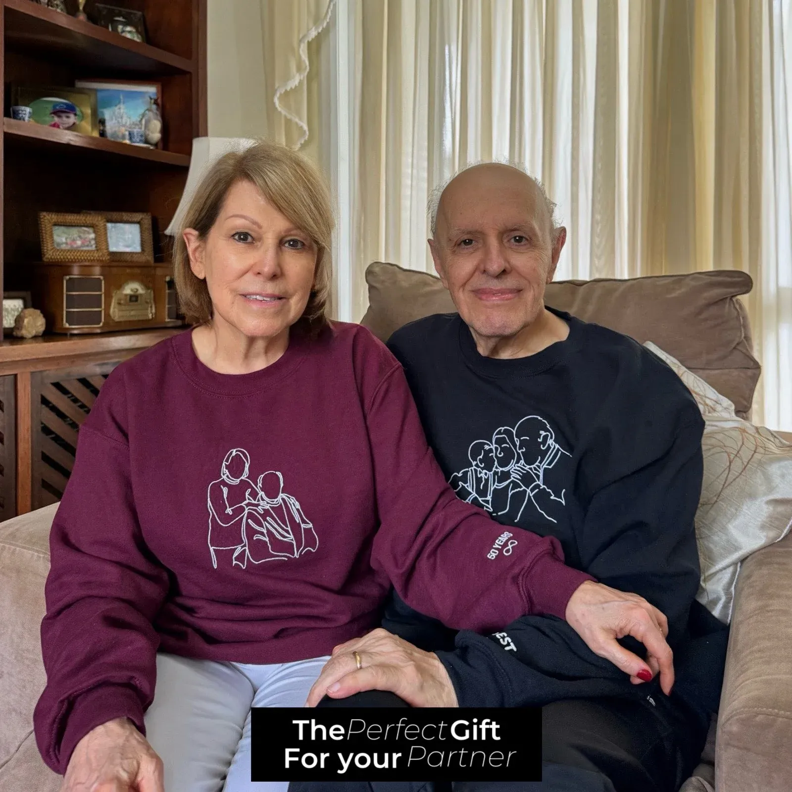 Custom Embroidered Hoodies for Couples – Matching Outline Portrait from Photo