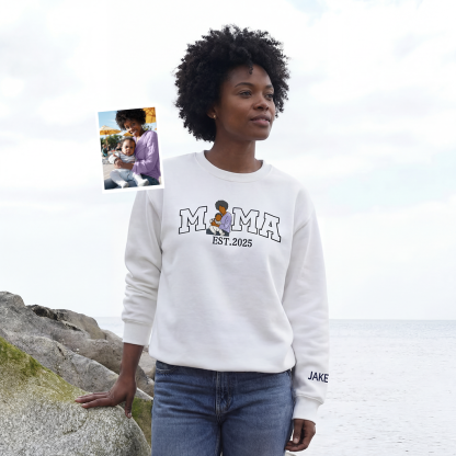 Mama,Mum T-shirt with Photo, Custom Embroidered Sweatshirt Mama and Kids Portrait.