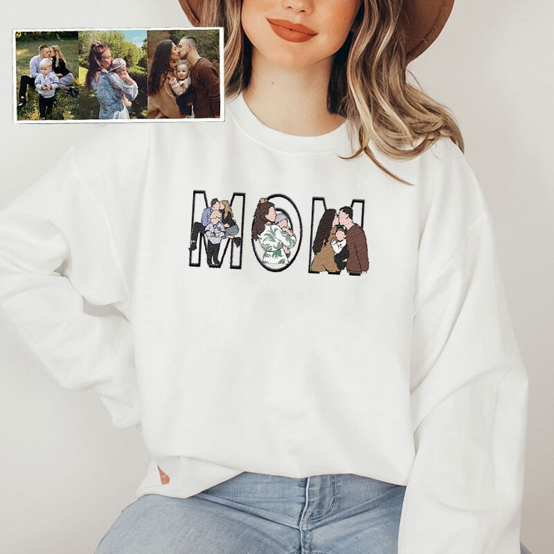 Custom Photo Portrait Embroidery Sweatshirt/Hoodie, Gift For Dad/Mama/Family