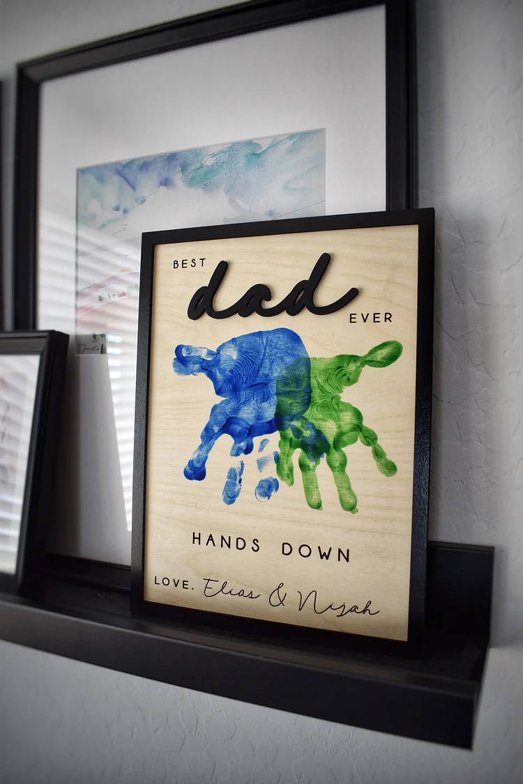 Personalized Engraved Celebrate Dad with Handprints Wooden Sign