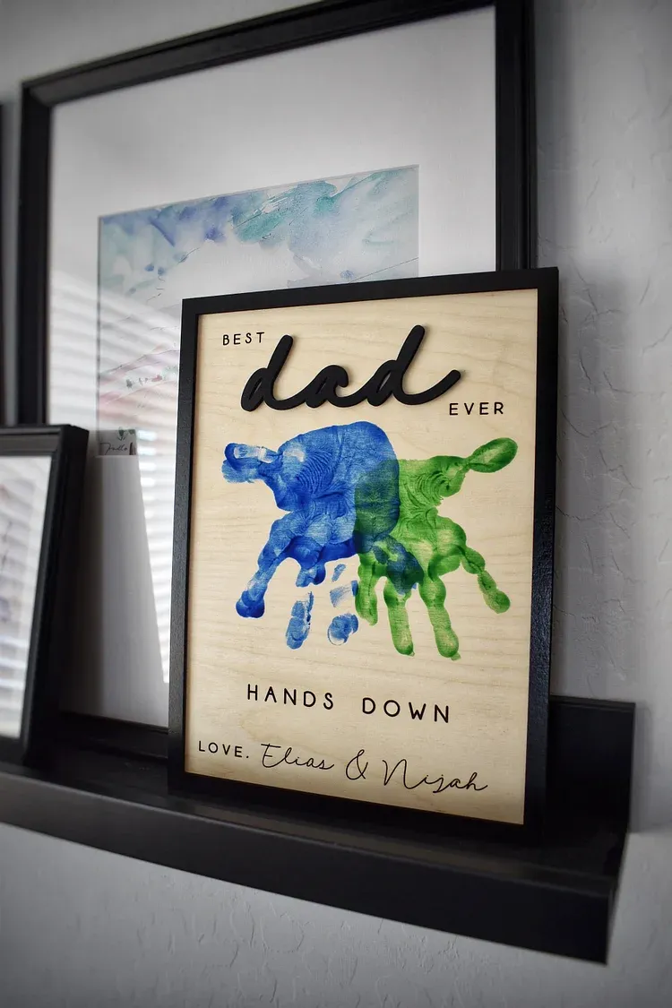 Personalized Engraved Celebrate Dad with Handprints Wooden Sign