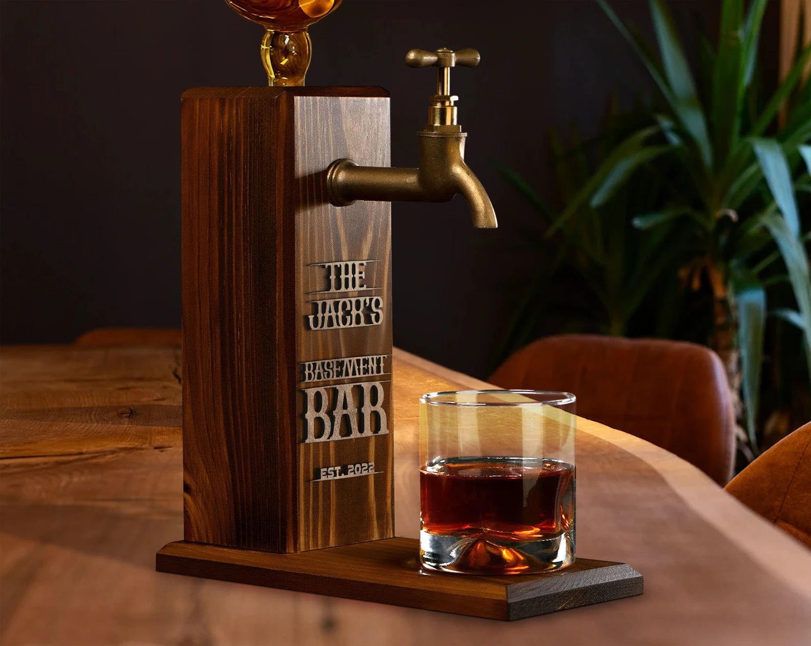Personalized Embossed Name Wooden Whiskey Dispenser, Wood Dispenser, Liquor Dispenser, Home Bar Decor, Beverage Dispenser, Bar Decor-Creatgifts