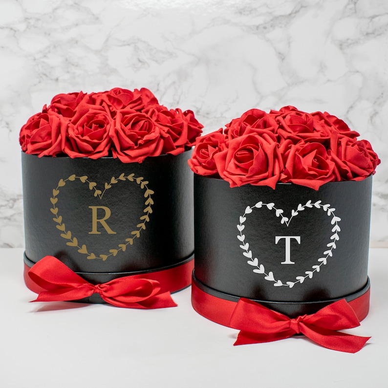 🌹Luxury Monogram Valentines Flower Box, Gifts for Valentines, Galentines Day Gift, Red Rose Box, Home Decor Gift, Bridesmaid Flowers-Creatgifts