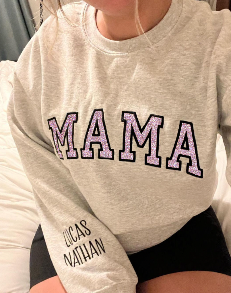 Custom Embroidered Applique Glitter Mama Sweatshirt - Gift for Mom Popular Now