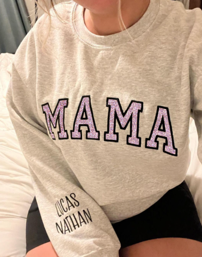 Custom Embroidered Applique Glitter Mama Sweatshirt - Gift for Mom Popular Now