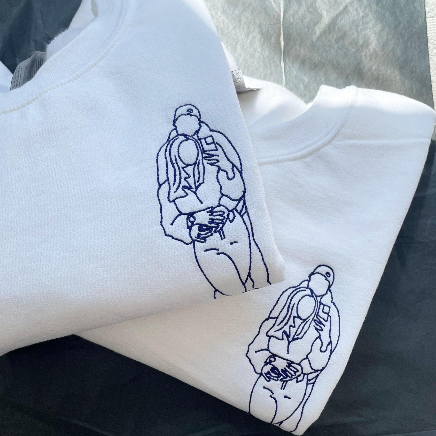 Custom Embroidered Hoodies for Couples – Matching Outline Portrait from Photo