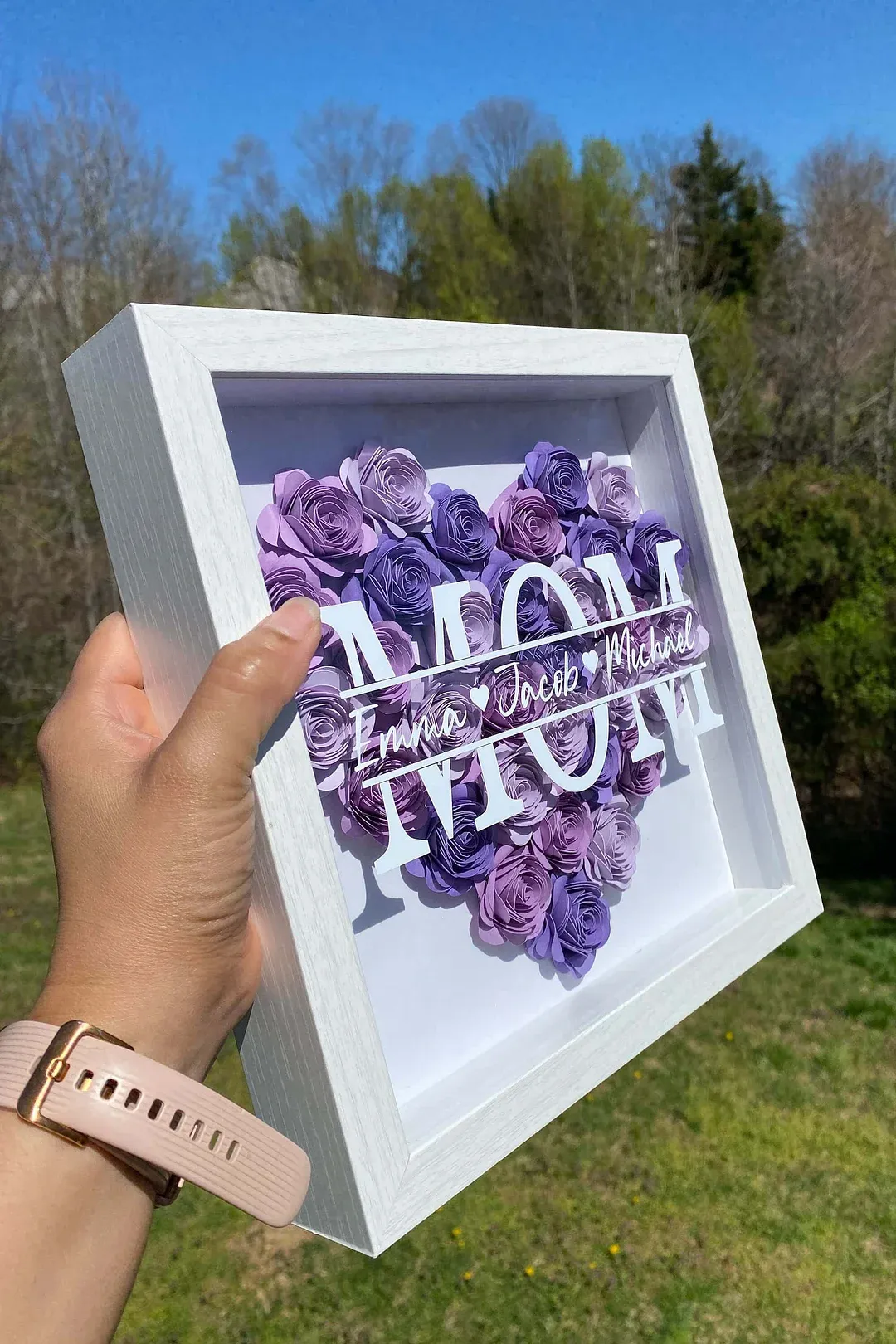 Custom Mom with Kids Name Frame Shadow Box - Perfect Mother's Day Gift with Adorable Little Hearts