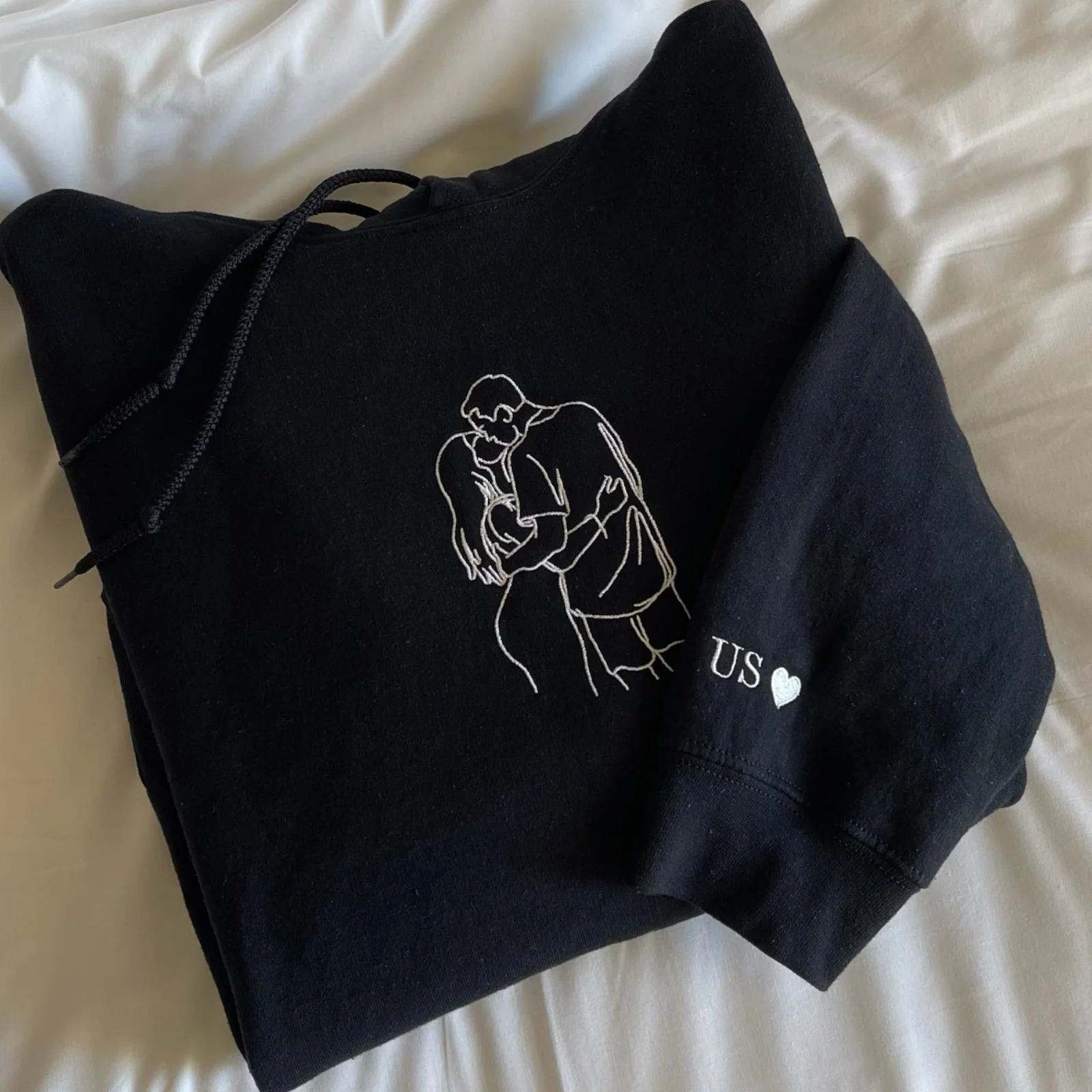 Custom Embroidered Hoodies for Couples – Matching Outline Portrait from Photo