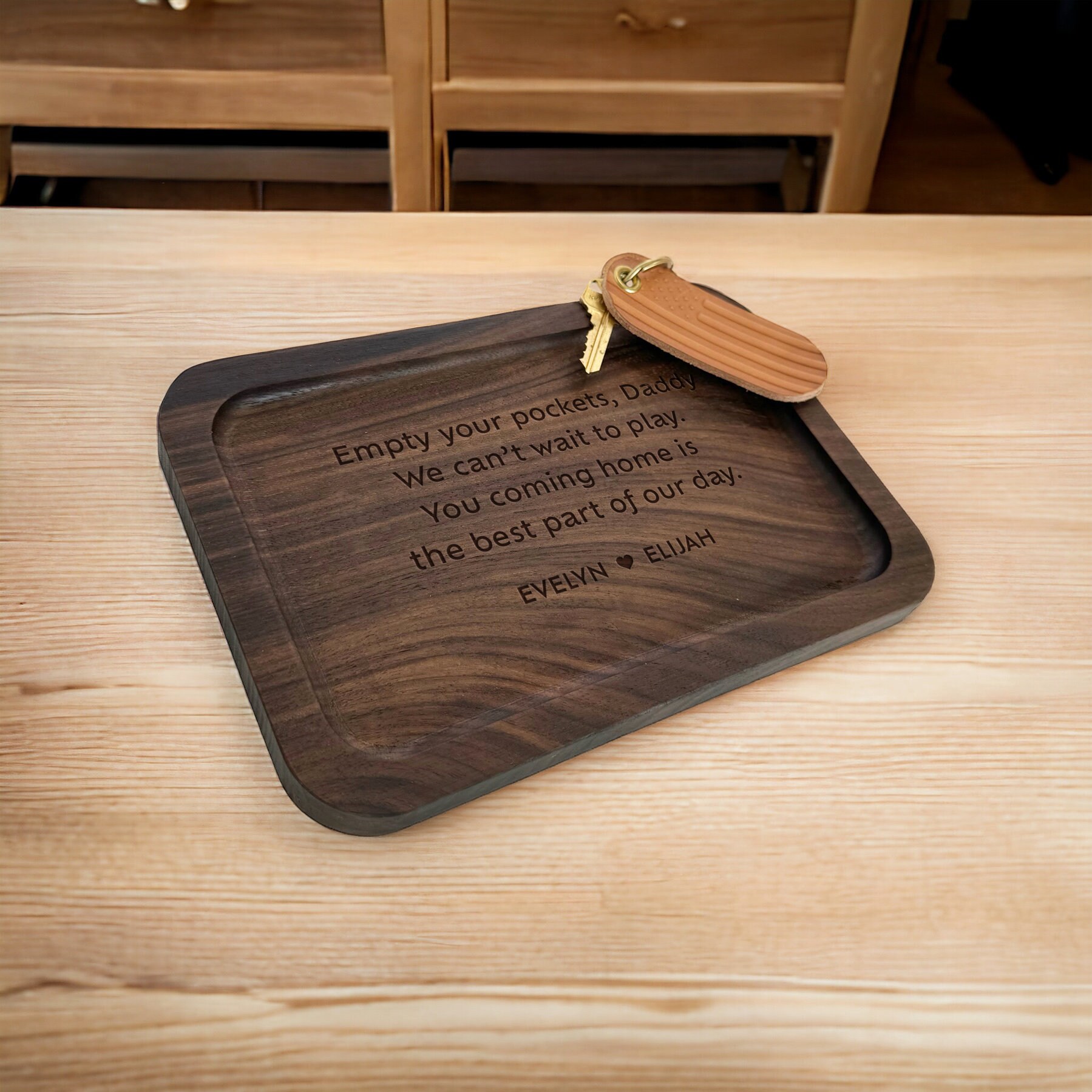 Thoughtful gift for dad from kids personalized valet tray, meaningful keepsake wooden pocket tray
