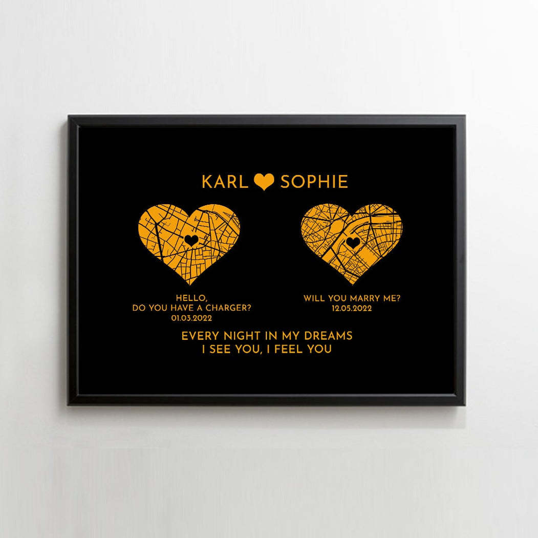 CUSTOM ART / 2 HEART MAPS DESIGN- For Memory Gift