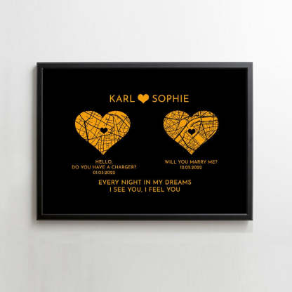 CUSTOM ART / 2 HEART MAPS DESIGN- For Memory Gift