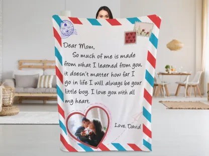 Mom Blanket w Photo, Personalized Gifts For Mom, Mom Gifts from Daughter, Personalized Blanket Letter to Mom, Long Distance Mom and Daughter-Creatgifts