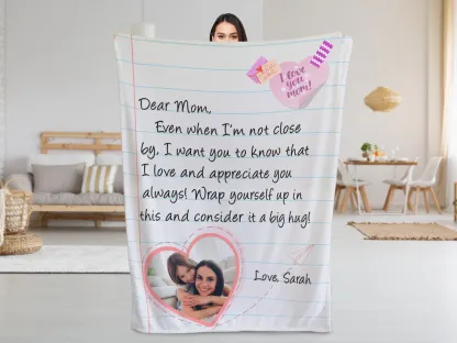 Mom Blanket w Photo, Personalized Gifts For Mom, Mom Gifts from Daughter, Personalized Blanket Letter to Mom, Long Distance Mom and Daughter-Creatgifts