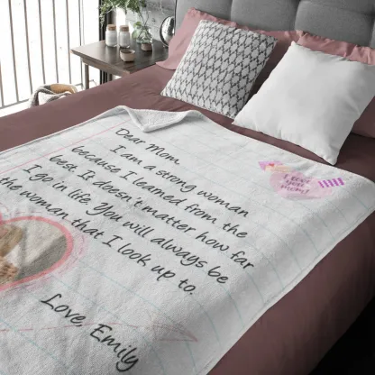 Mom Blanket w Photo, Personalized Gifts For Mom, Mom Gifts from Daughter, Personalized Blanket Letter to Mom, Long Distance Mom and Daughter-Creatgifts