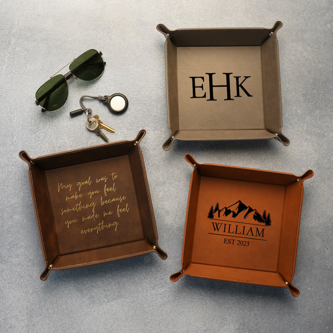 Personalized Vegan Leather Valet Tray for Dad – Engraved Father’s Day Gift