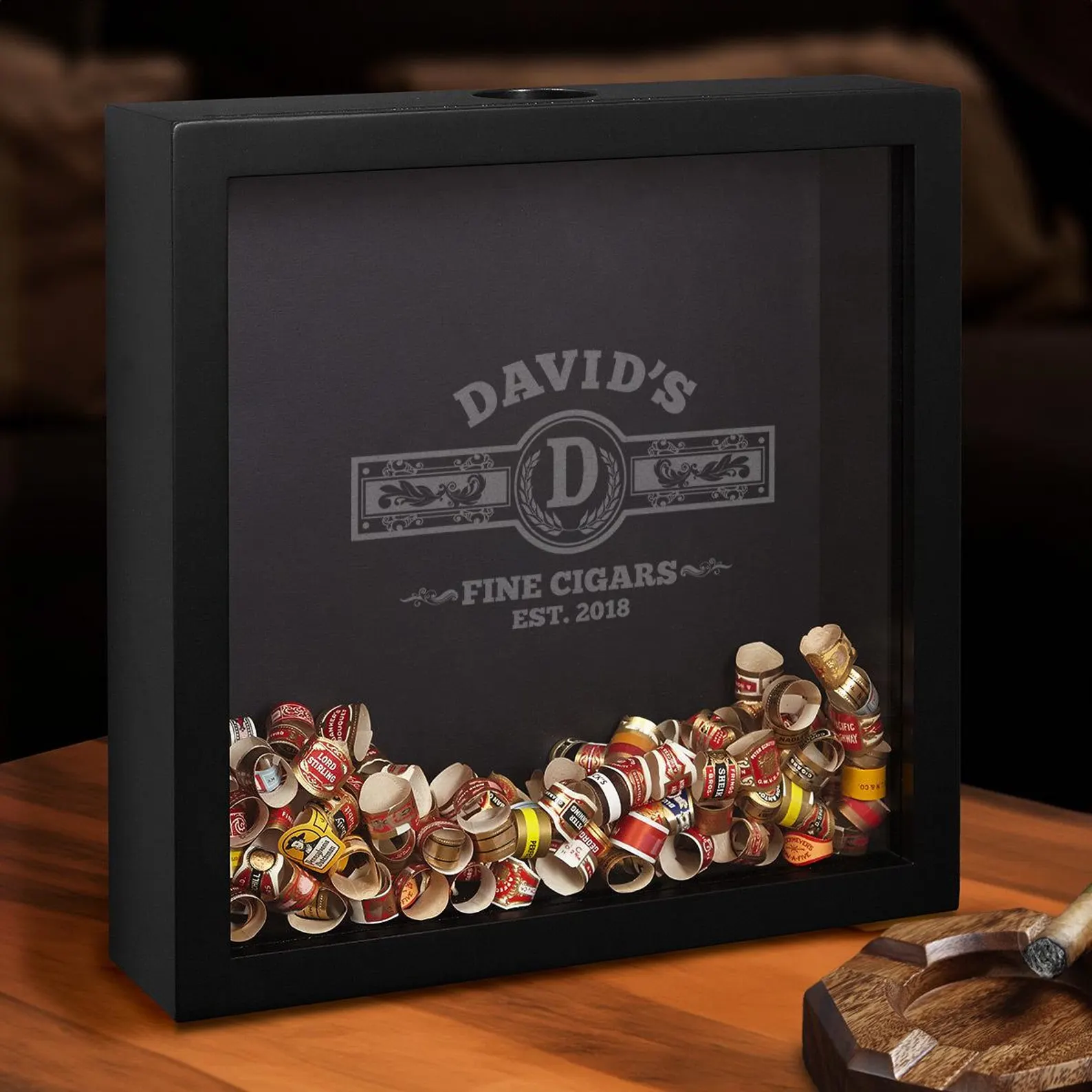 Personalized Cigar Shadow Box - Vintage Groomsmen Wedding Cigar Bands Holder Box