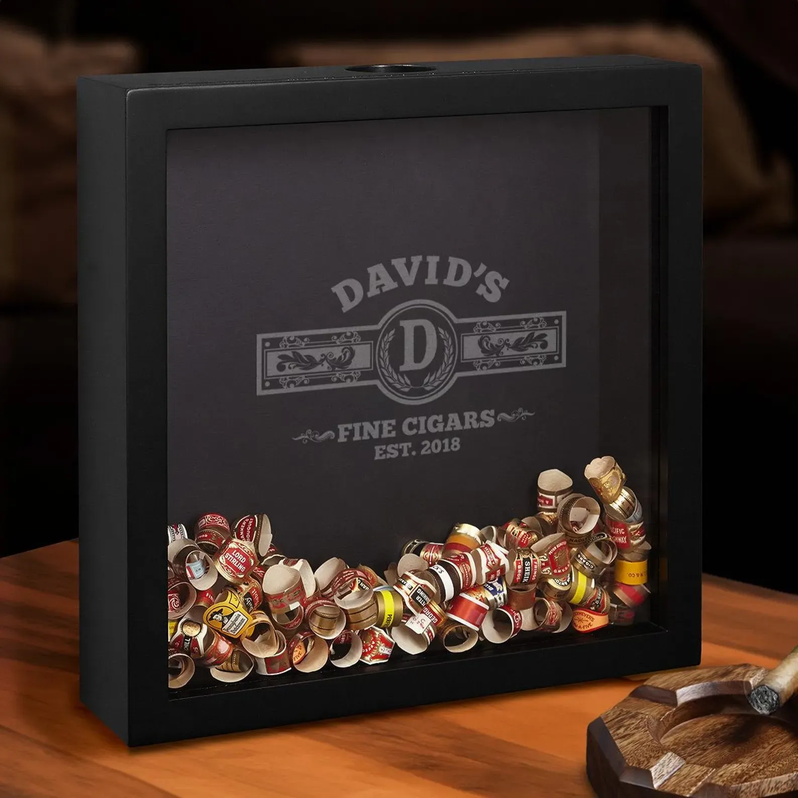 Personalized Cigar Shadow Box - Vintage Groomsmen Wedding Cigar Bands Holder Box