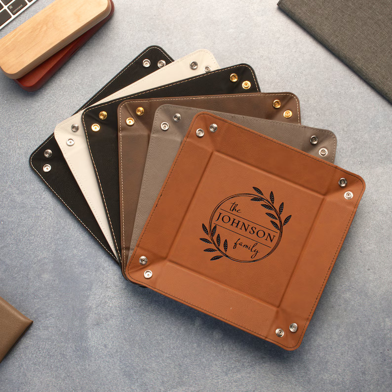 Personalized Vegan Leather Valet Tray for Dad – Engraved Father’s Day Gift