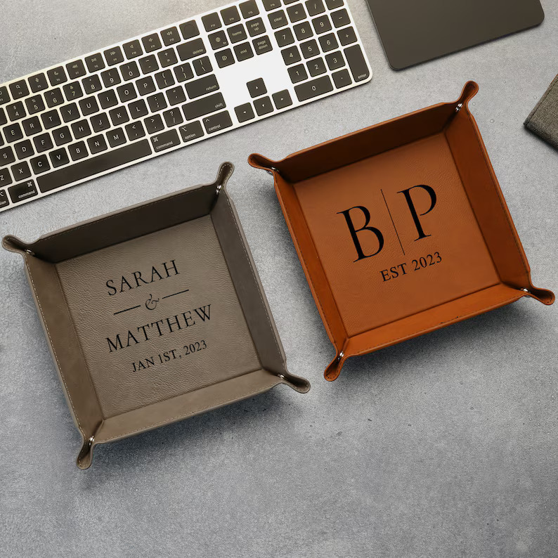 Personalized Vegan Leather Valet Tray for Dad – Engraved Father’s Day Gift