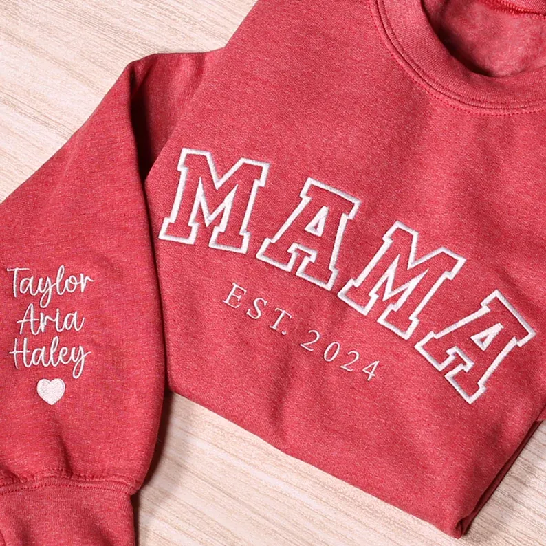 Custom Embroidered Applique Glitter Mama Sweatshirt - Gift for Mom Pop