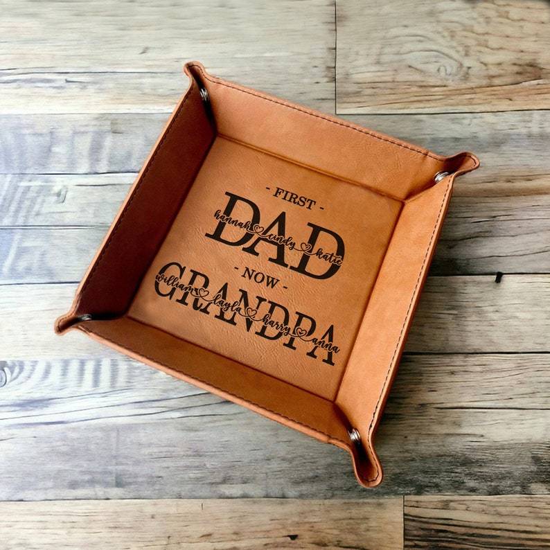 Custom First Dad Now Grandpa Valet Tray Gifts for Grandpa - Personalized Catchall Tray Gift for Father's Day