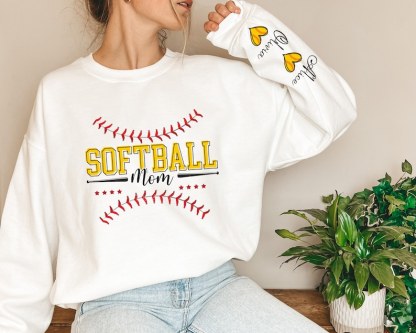 Personalize Softball Mom With Child Name Sweatshirt, Cute Softball Mama Hoodie, Mothers Day Gift For Softball Mom, Softball Season Mom