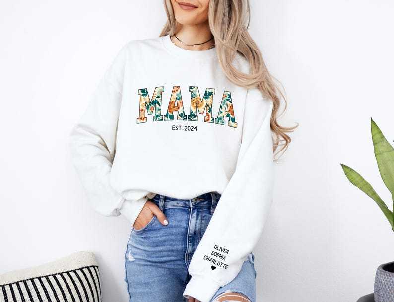 Custom Mama Sweatshirt, Mama Floral Sweatshirt, Hoodie, Tees; Gift for Mother's Day