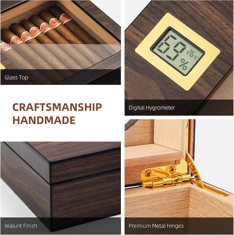 Personalized Engraved Desktop Cigar Humidor Box – Small & Large Sizes, Custom Gift for Dad, Father’s Day Luxury Cigar Storage