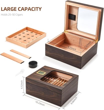 Personalized Engraved Desktop Cigar Humidor Box – Small & Large Sizes, Custom Gift for Dad, Father’s Day Luxury Cigar Storage