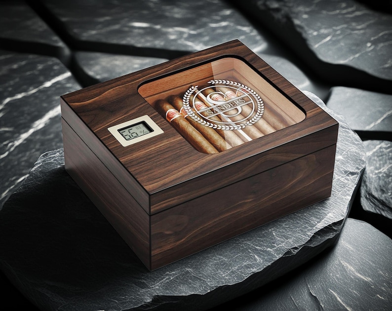 Personalized Engraved Desktop Cigar Humidor Box – Small & Large Sizes, Custom Gift for Dad, Father’s Day Luxury Cigar Storage