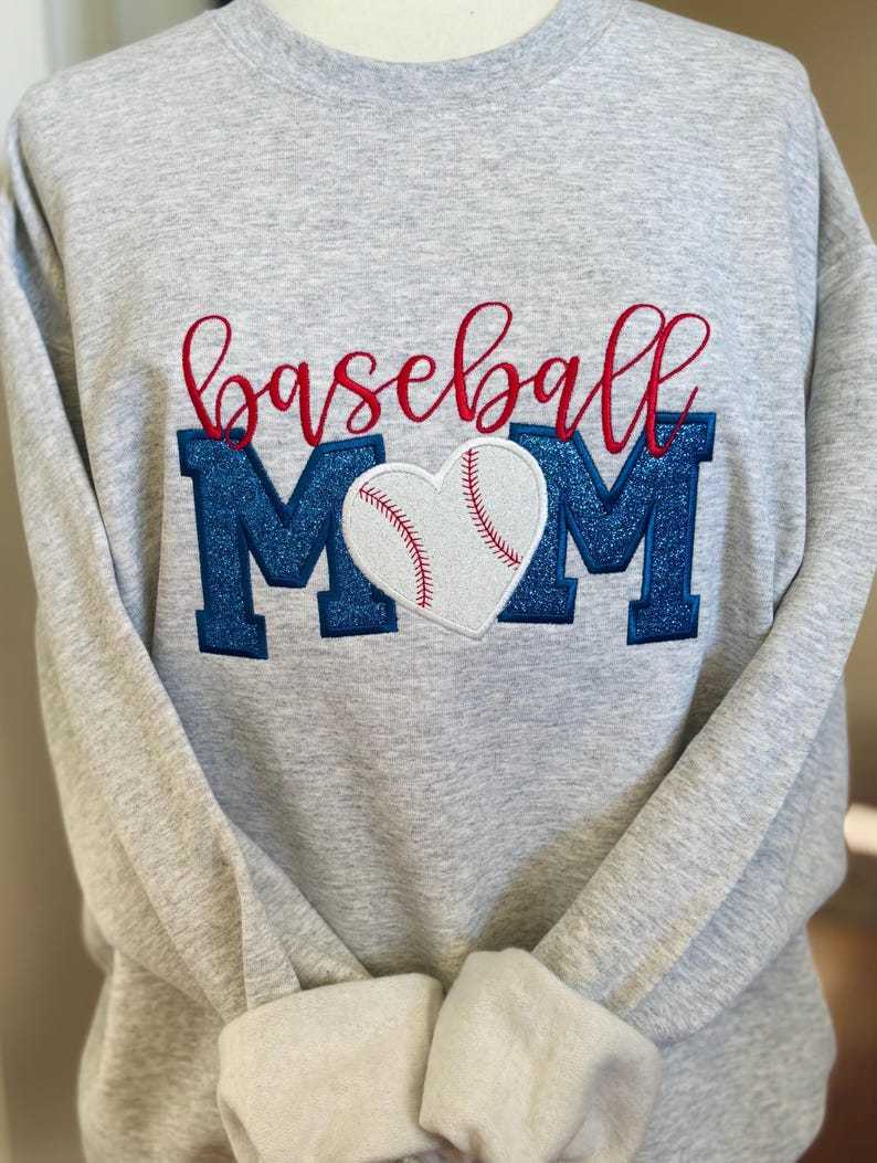 BASEBALL Mom Glitter Applique Sweatshirt || School Spirit Wear || Game Day || High School || College || Personalized || Embroidered
