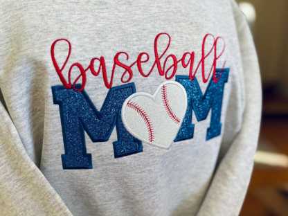 BASEBALL Mom Glitter Applique Sweatshirt || School Spirit Wear || Game Day || High School || College || Personalized || Embroidered
