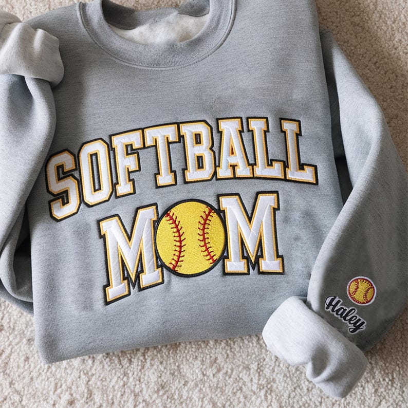 Embroidery Softball Sweatshirt, Personalized Softball Shirt, Custom Name Sweatshirt, Softball Mom Sweatshirt, Sport Gift for Mom, Daughter